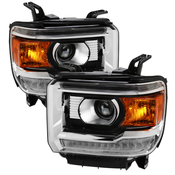 Spec-D Tuning Gmc Sierra Projector Headlight With Led Bar 14-18 2LHP-SIE14-DRL-GO